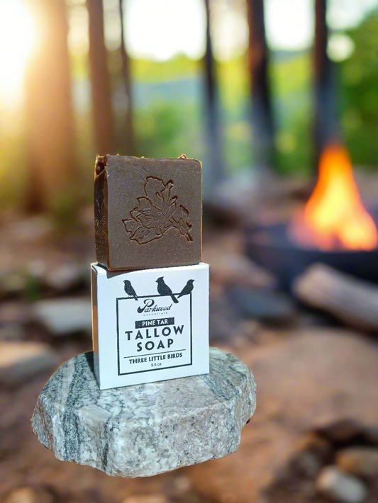 Three Little Birds - Tallow Soap - * Unscented * with 10% Pine Tar - 5.5 oz