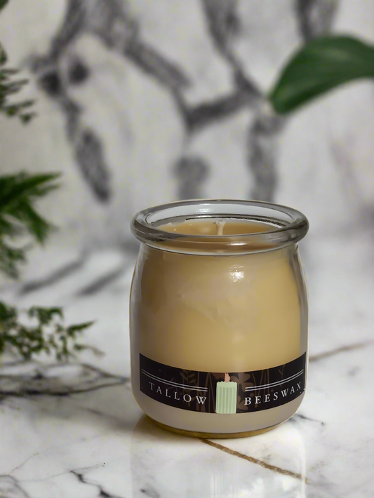 Tallow and Beeswax Candle "American Pie" 5.5oz Recycled Yogurt Jar Vessel