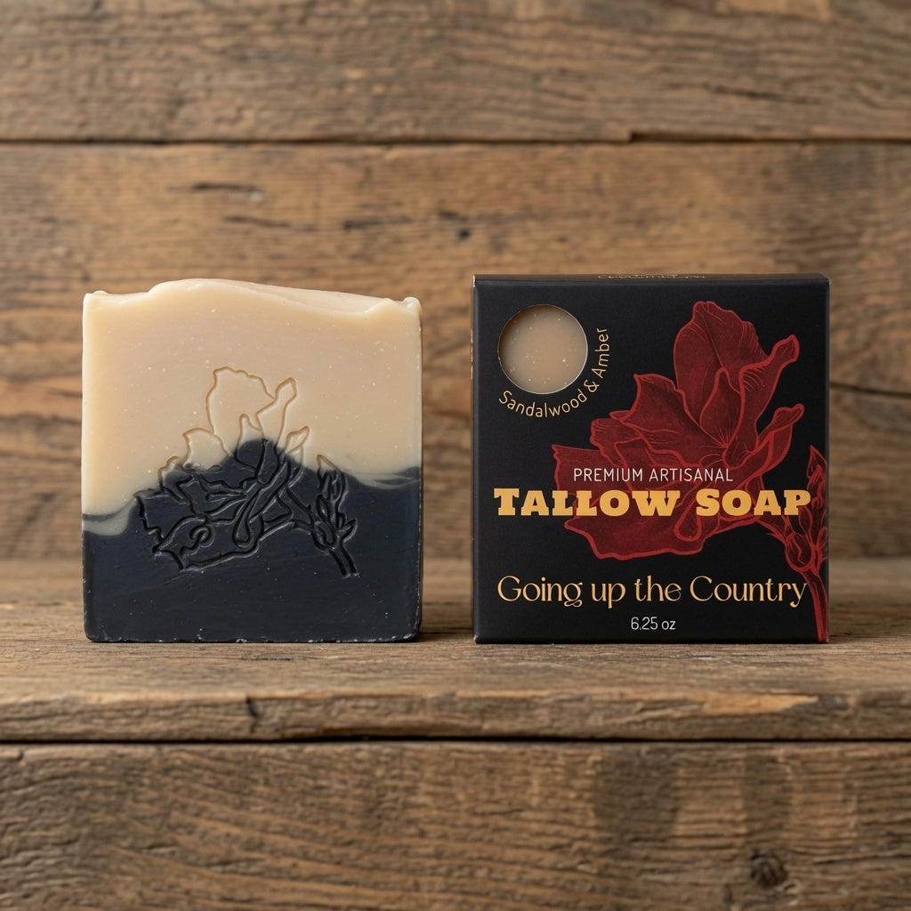 Going Up the Country - Tallow Soap with Bentonite Clay and Activated Charcoal - 6.25 oz New Size
