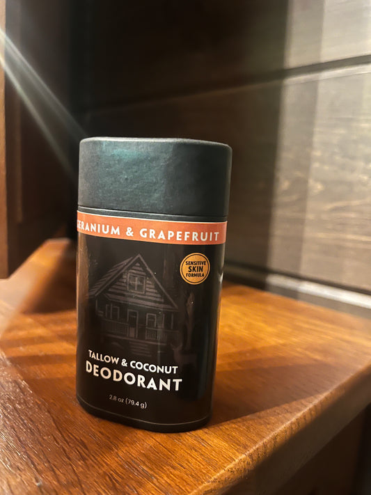 Tallow and Coconut Deodorant Stick 2.8oz - Senstitive Skin Formula - Geranium and Grapefruit