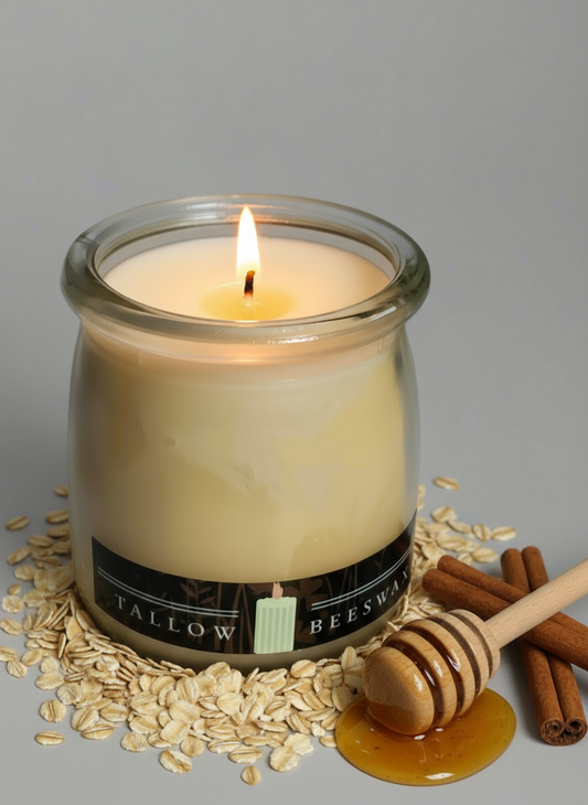 Tallow and Beeswax Candle "A Taste of Honey" 5.5oz Recycled Yogurt Jar Vessel