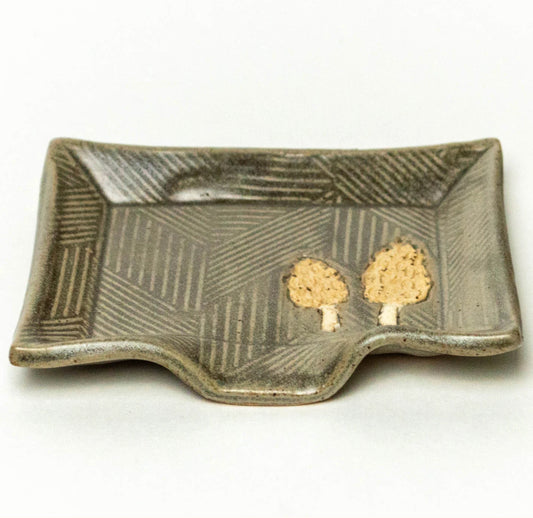 Morel Mushroom Soap Dish - Handmade Stoneware Clay - Grey