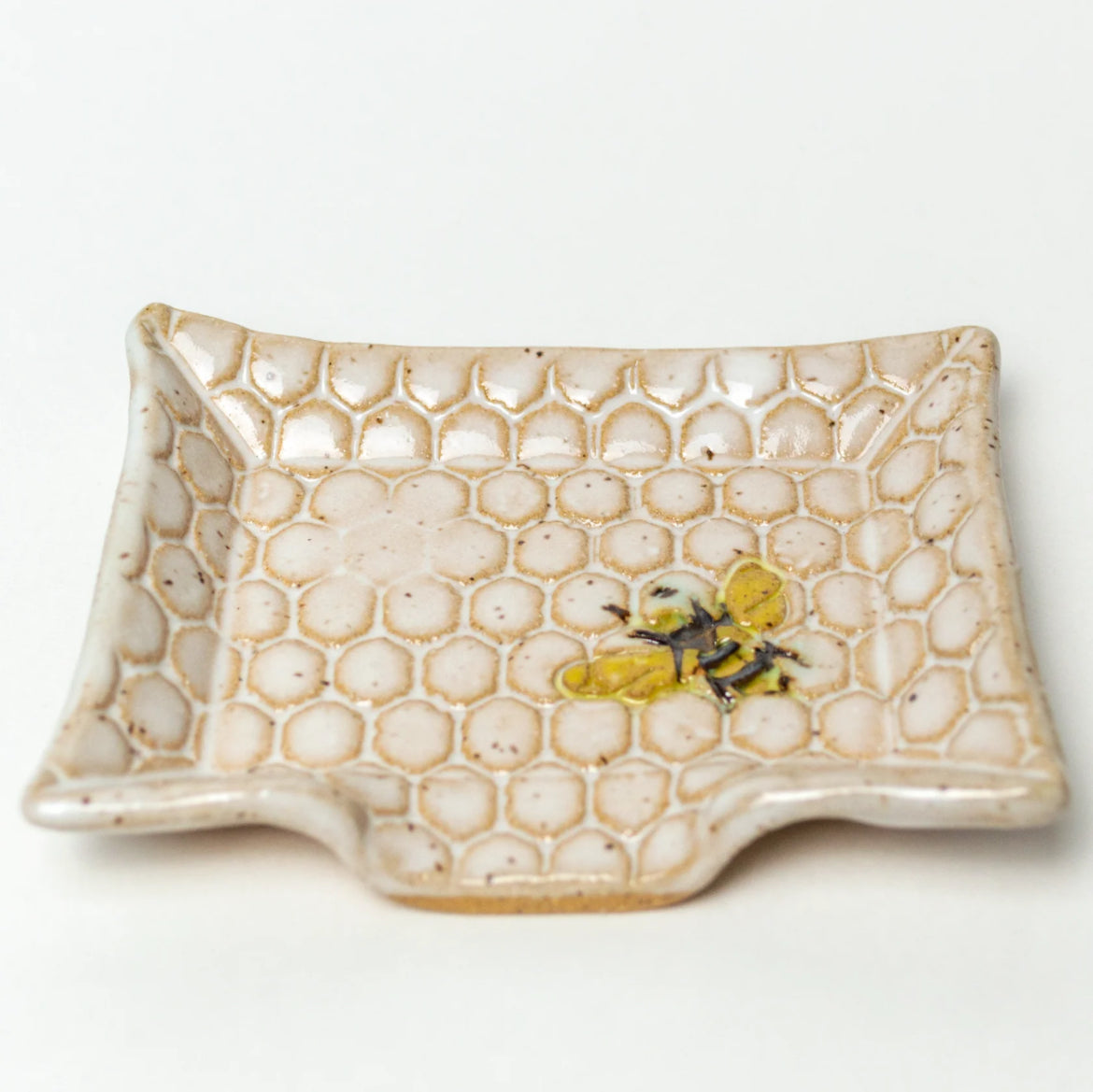 Honey Bee Soap Dish - Handmade Stoneware Clay - White