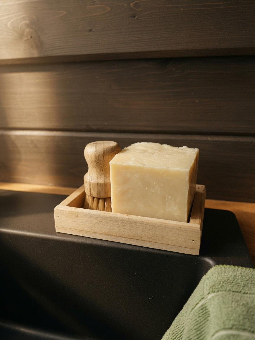 Solid Dish Soap Starter Kit with Poplar Tray and Bamboo Brush