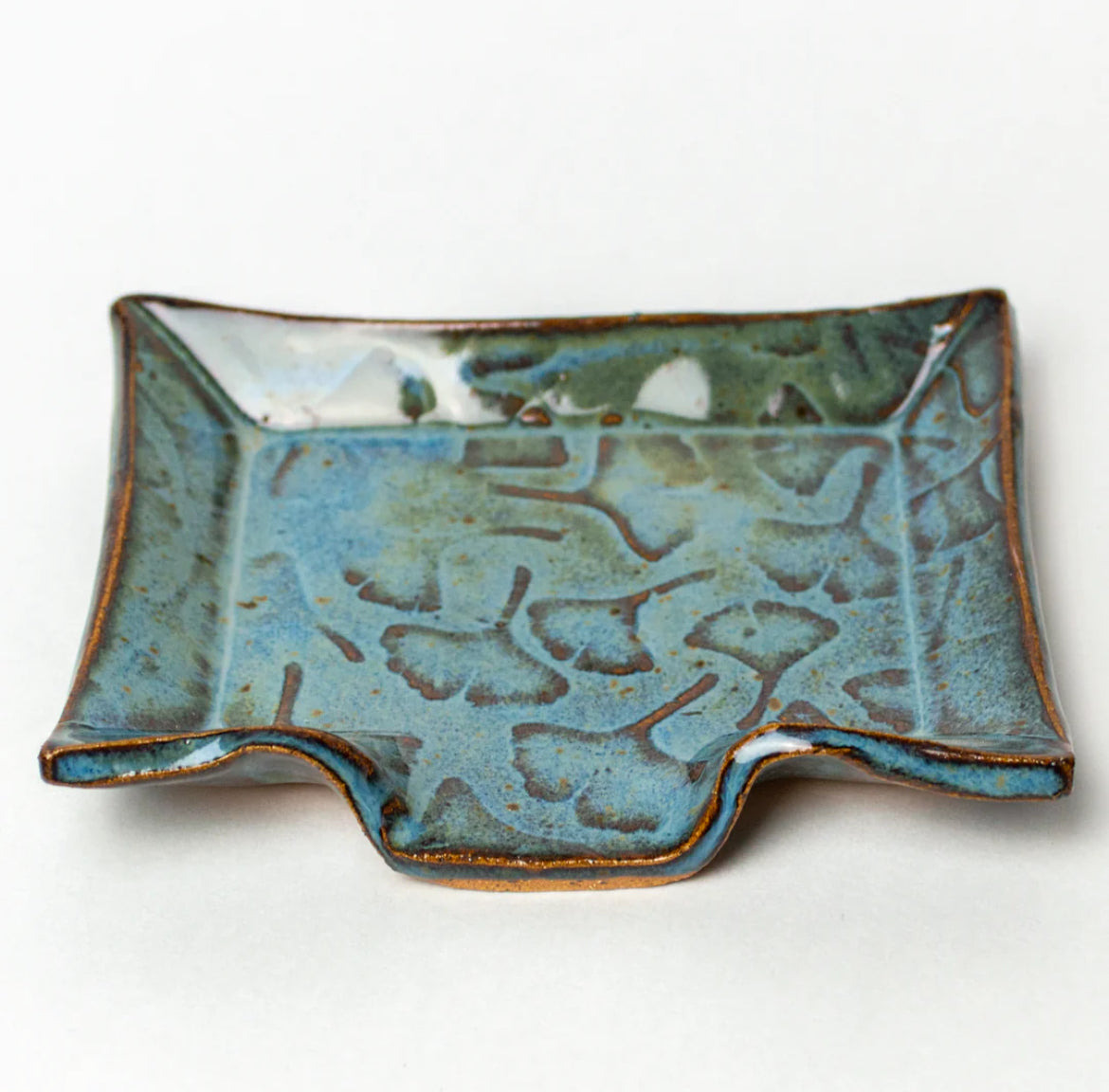 Ginko Leaf Soap Dish - Handmade Stoneware  - Blue