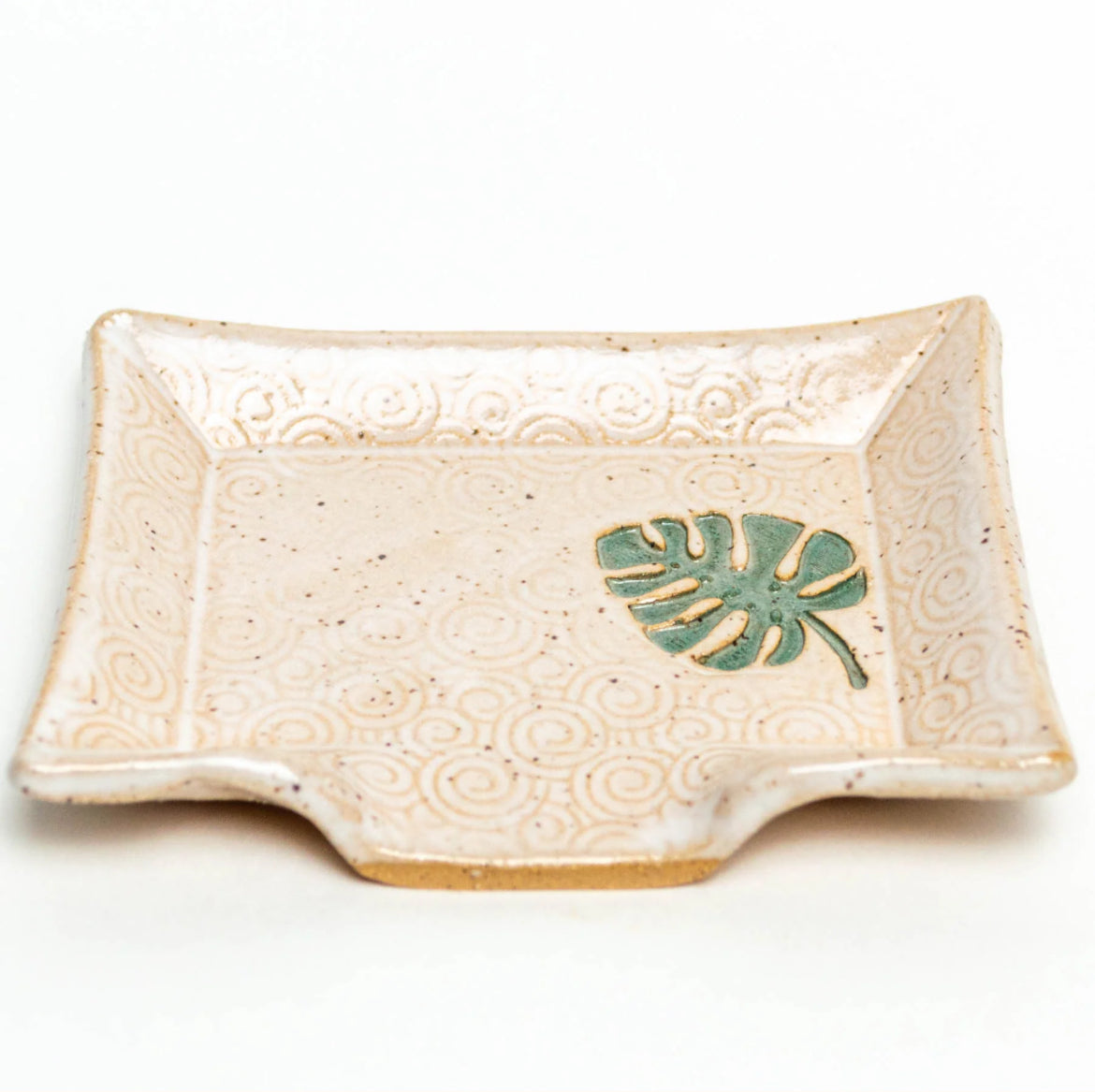 Monstera Leaf Soap Dish - Handmade Stoneware Clay - White