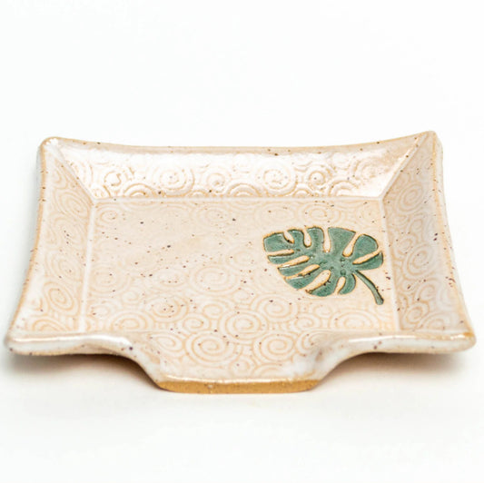 Monstera Leaf Soap Dish - Handmade Stoneware Clay - White