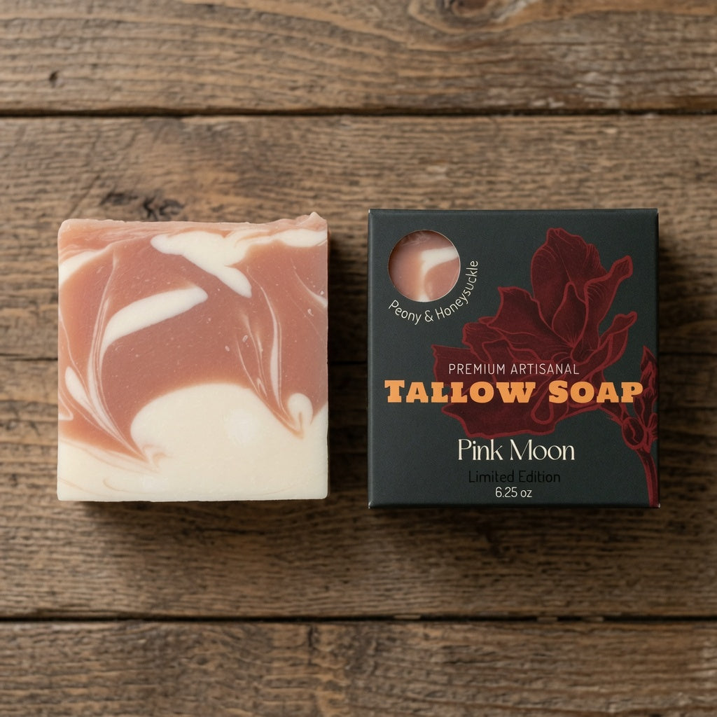 Pink Moon - Tallow Soap with Rose Clay - 6.25 oz New Size - Limited Edition