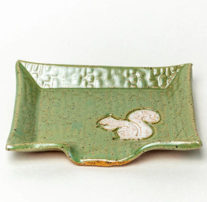 White Squirrel Soap Dish -  Handmade Stoneware Clay - Green