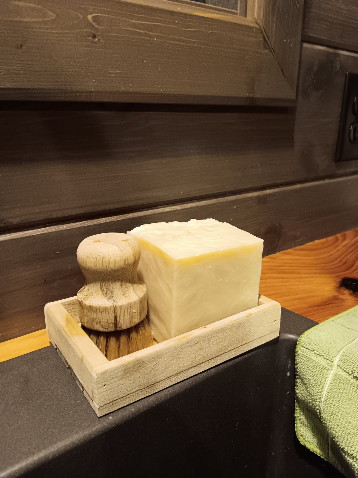 Solid Dish Soap Starter Kit with Poplar Tray and Bamboo Brush